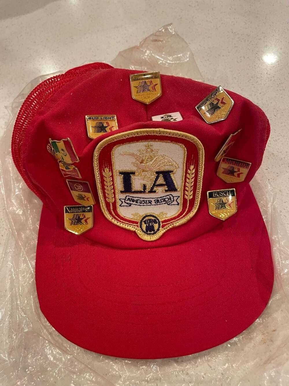 Vintage Anheuser-Busch LA Beer Patch Trucker Hat with Collectible Pins